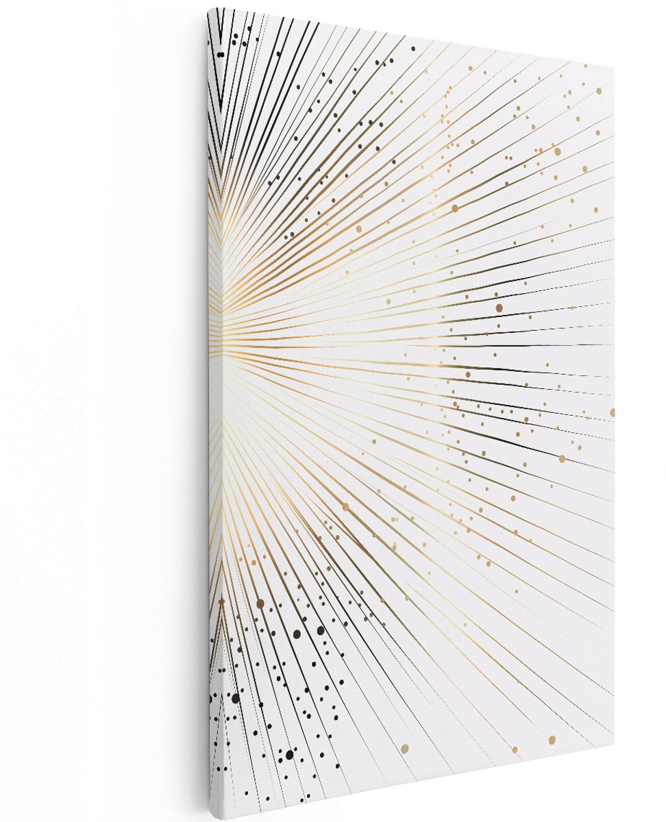 Artaza Canvas Schilderij Abstract - 120x180 cm - Groot - Wanddecoratie Goud - Muurdecoratie Modern - Decoratie Gouden Stralen - Schilderijen Op Canvas