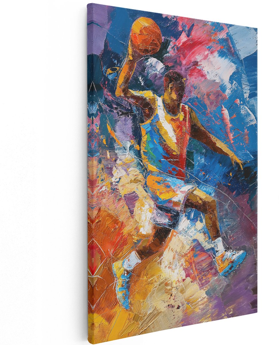 Artaza Canvas Schilderij Basketbalspeler - 120x180 cm - Groot - Kleurrijke Wanddecoratie - Muurdecoratie Sport - Decoratie Olieverf Kunst