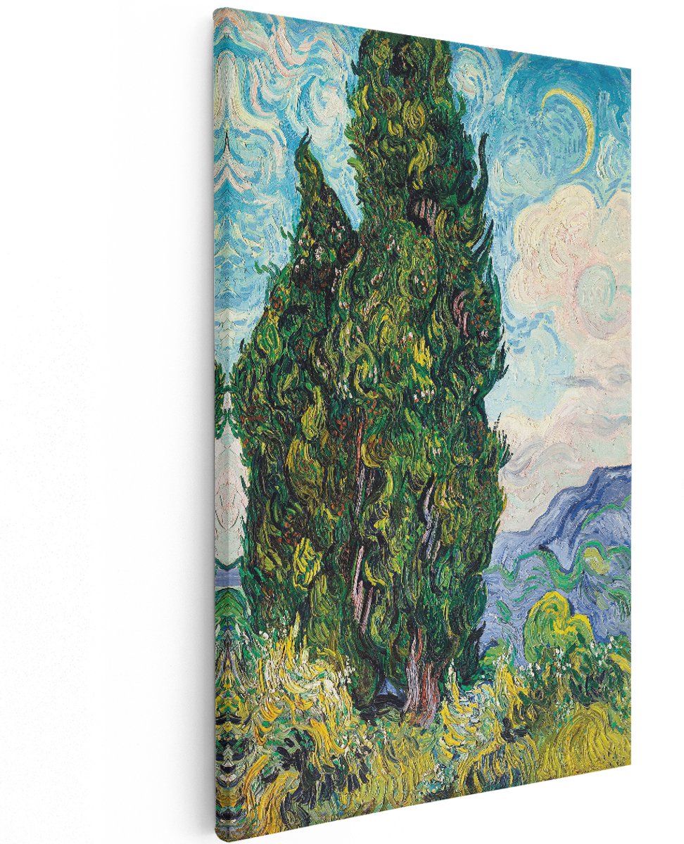 Artaza Canvas Schilderij Cipressen - 120x180 cm - Groot - Wanddecoratie Van Gogh - Muurdecoratie Landschap - Schilderijen Natuur