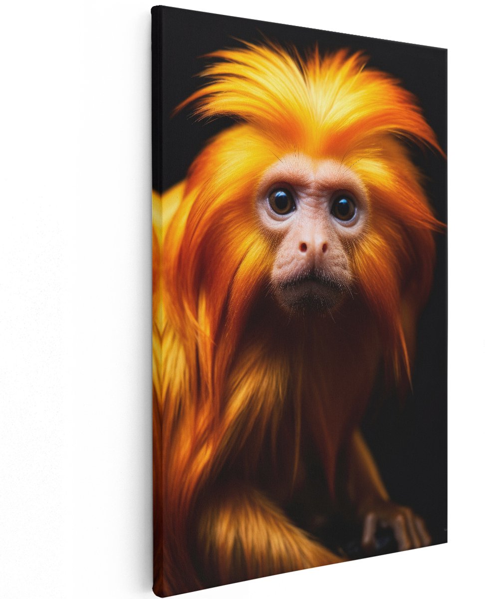 Artaza Canvas Schilderij Leeuwaapje - 120x180 cm - Groot - Wanddecoratie Aap - Muurdecoratie Dieren - Decoratie Natuur - Oranje