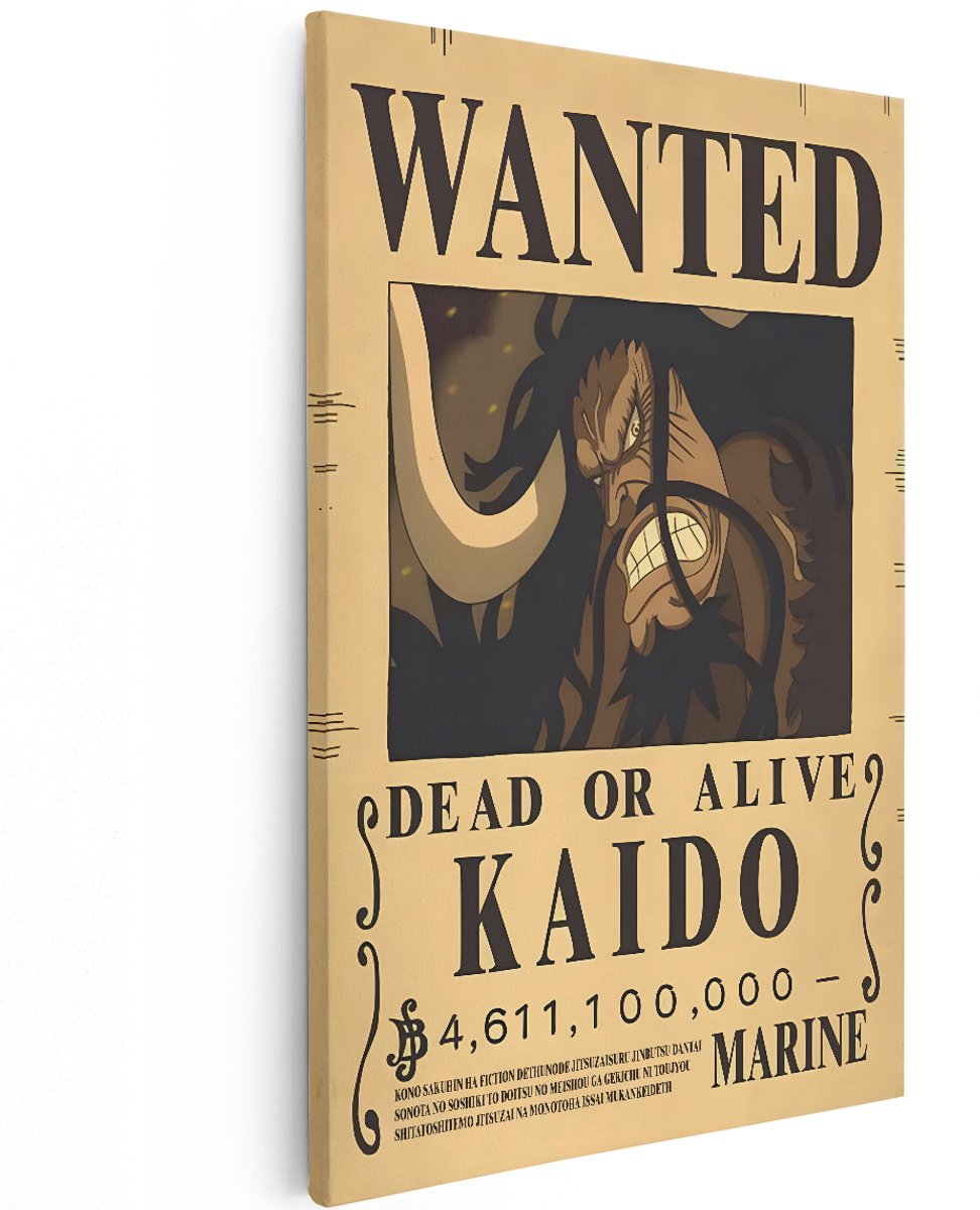 Artaza Canvas Schilderij Wanted Poster Kaido - 120x180 cm - Groot - One Piece Wanddecoratie - Muurdecoratie Anime - Schilderijen Jongenskamer