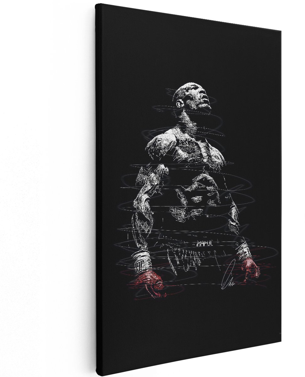 Artaza Canvas Schilderij Bokser - 120x180 cm - Groot - Wanddecoratie Zwart Wit - Muurdecoratie Sport - Schilderijen Op Canvas Portret