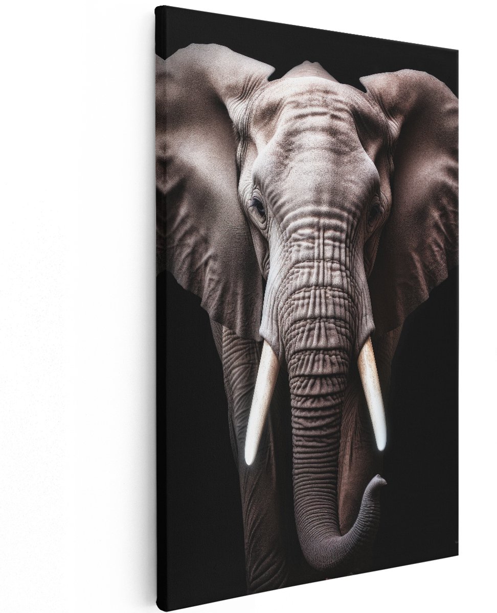 Artaza Canvas Schilderij Olifant - 120x180 cm - Groot - Wanddecoratie Dieren - Muurdecoratie Natuur - Decoratie Slagtanden - Zwart