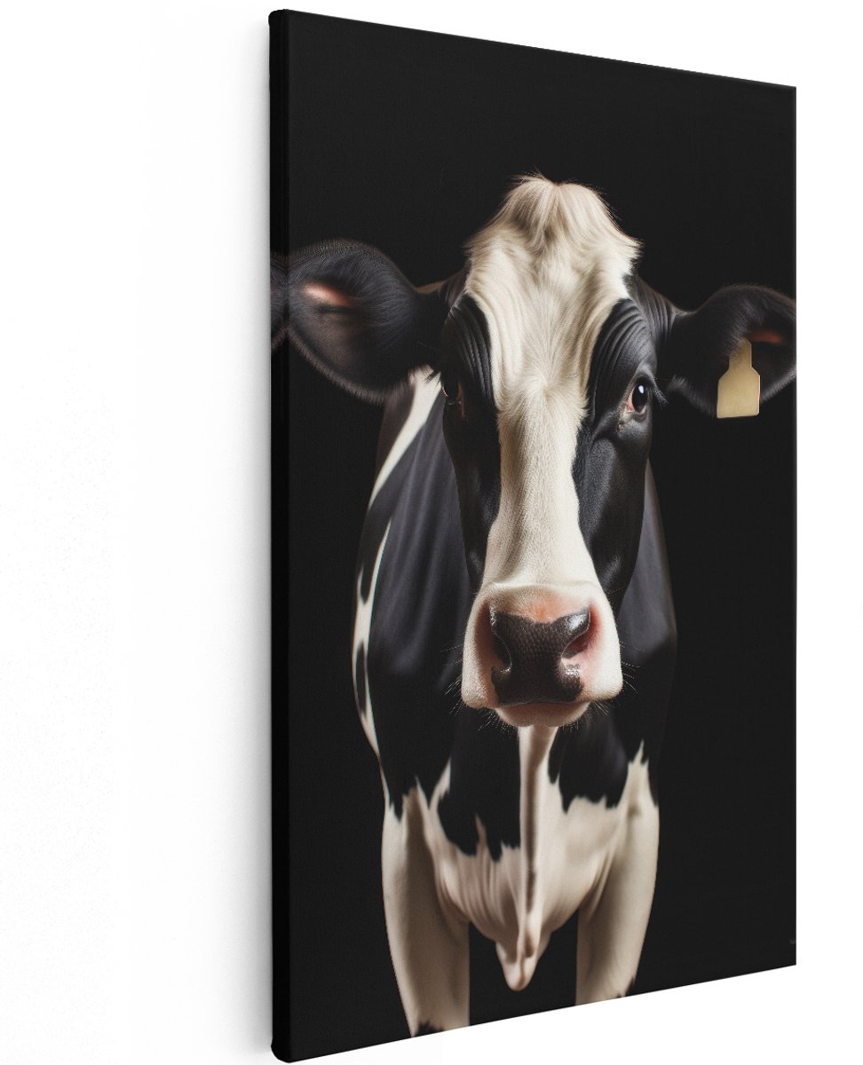Artaza Canvas Schilderij Koe - 120x180 cm - Groot - Wanddecoratie Dieren - Muurdecoratie Landelijk - Decoratie Holstein - Zwart Wit