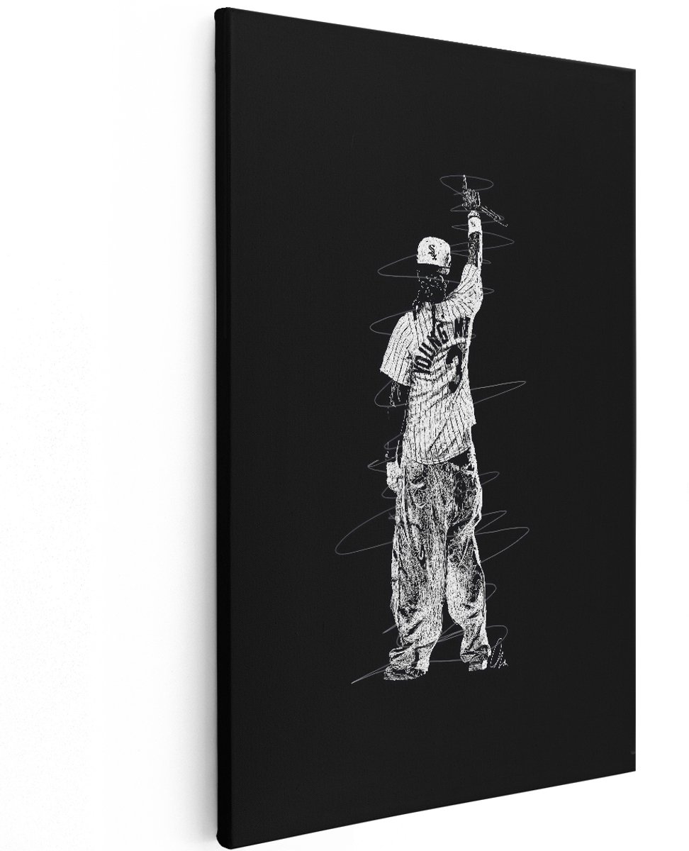 Artaza Canvas Schilderij Rapper - 120x180 cm - Groot - Wanddecoratie Zwart Wit - Muurdecoratie Muziek - Decoratie Hiphop Artiest - Schilderijen Op Canvas