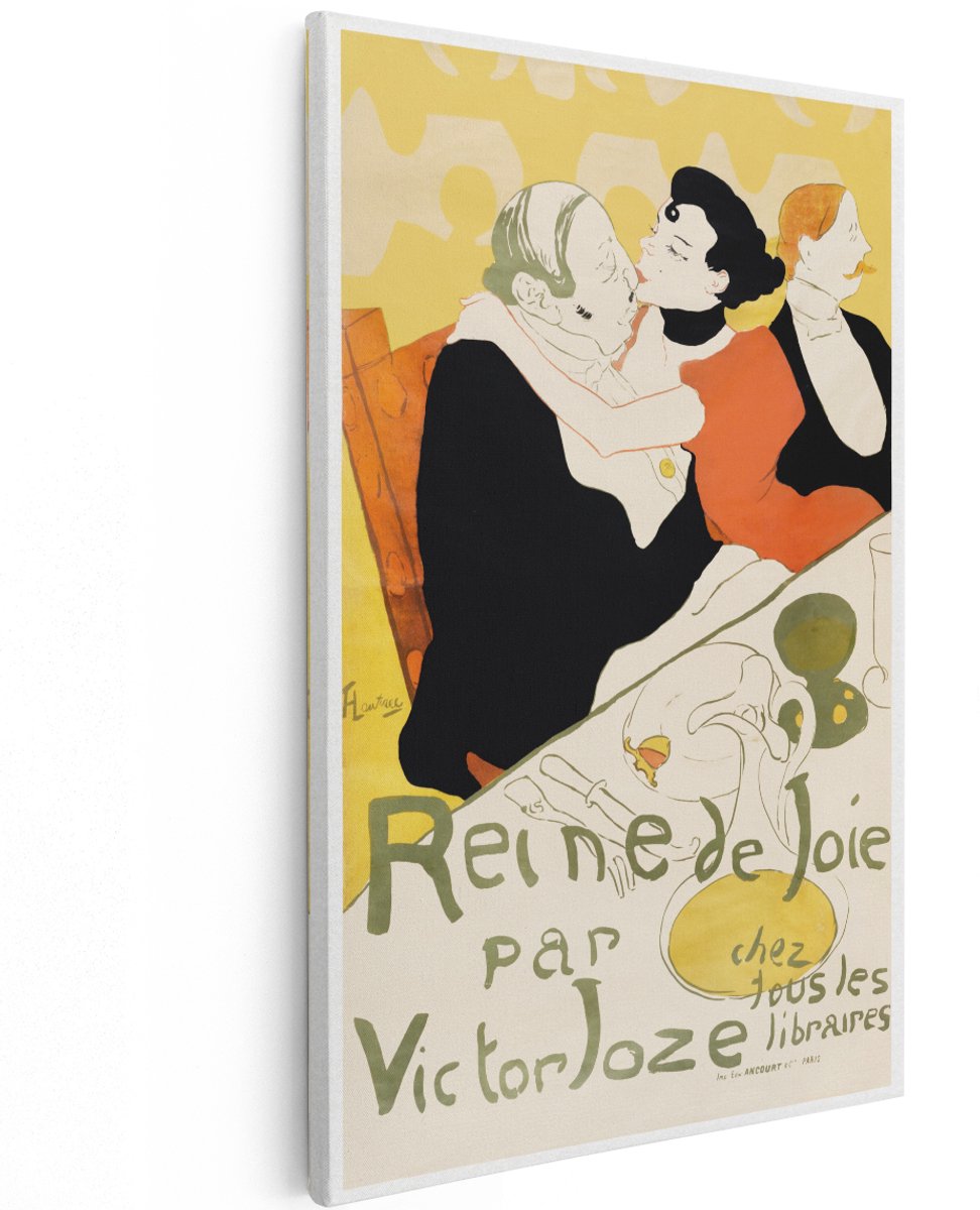 Artaza Canvas Schilderij Vintage Poster - 120x180 cm - Groot - Wanddecoratie Toulouse Lautrec - Muurdecoratie Reine De Joie - Decoratie Parijs Art Nouveau