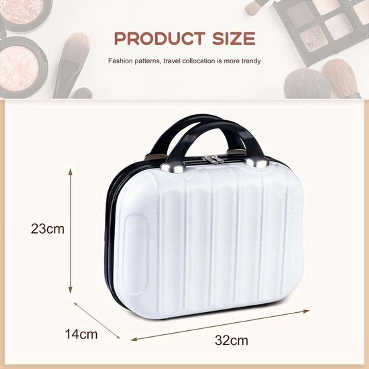Mini Cosmeticakoffer 14 inch voor Vrouwen en Meisjes - Draagbare Make-uptas met Hardcase en Elastische Band - Lichtgewicht en Waterdichte ABS Kosmetische Koffer - Natural White