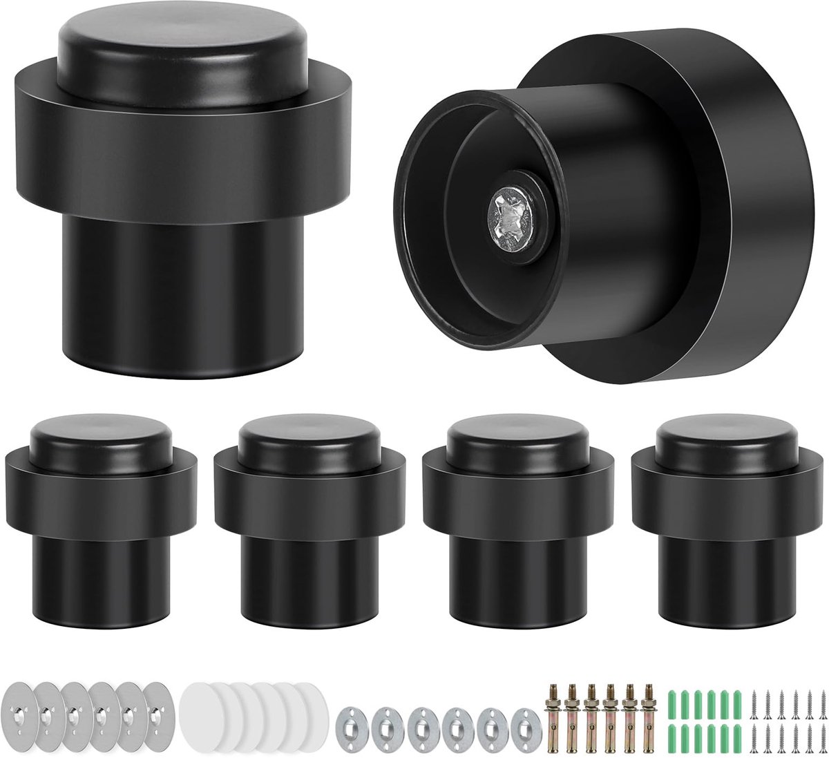 Vloerdeurstopper - RVS 304 - Zwart - 6 stuks