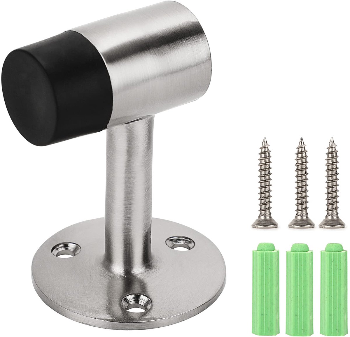 RVS Deurstopper - Voor Wandmontage - Geborsteld - Met Geluiddempend Rubber - 1 stuk