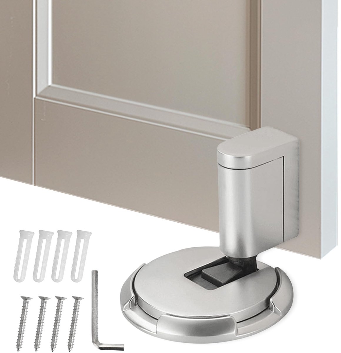 Deurstopper - Mechanisch Zelfklevend Boorvrij Stil - Voor vloer en wand - Zilver