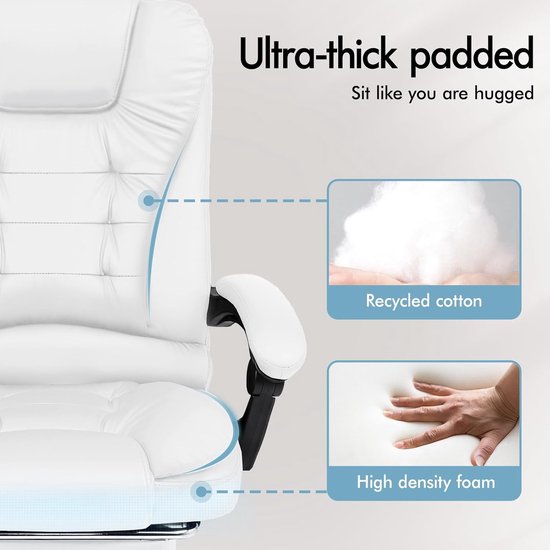 Ergonomische Bureaustoel - Comfortabele Werkstoel - Langdurig Zitten - Massage en Verwarming - Tot 180 kg - Wit — afbeelding 4