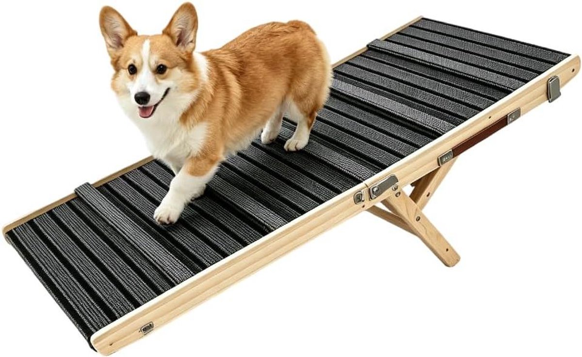 Hondenhelling Opvouwbaar - Hondenoprijplaat - Veilig Instappen - Antislip Stof - 84 x 30 cm - Zwart