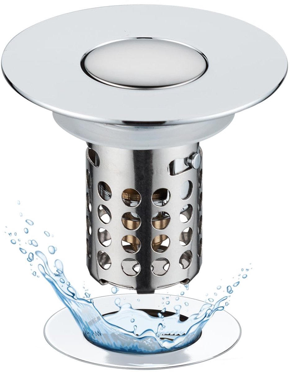 Pop-up Afvoerstop - 3-in-1 met Zeef en Uitneembare RVS Filterkorf - Messing Kogelkern - Voor Wasbakken van 28-58 mm - Chroom
