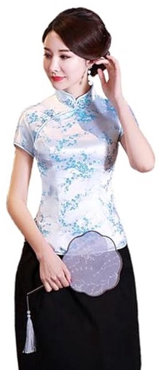 Etnisch Cheongsam Damesshirt met Korte Mouwen en Pruimenprint