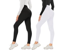 AMIYOYO Set van 2 leggings voor dames, legging met hoge taille, ondoorzichtig, elastische buikweg-broek, zachte sportbroek voor yoga, fitness, outdoor en vrije tijd