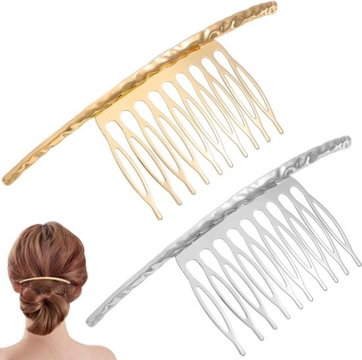 2 Stuks Haarspeld Kammen Zijdelingse Haaraccessoires voor Dames en Meisjes in Zilver en Goud