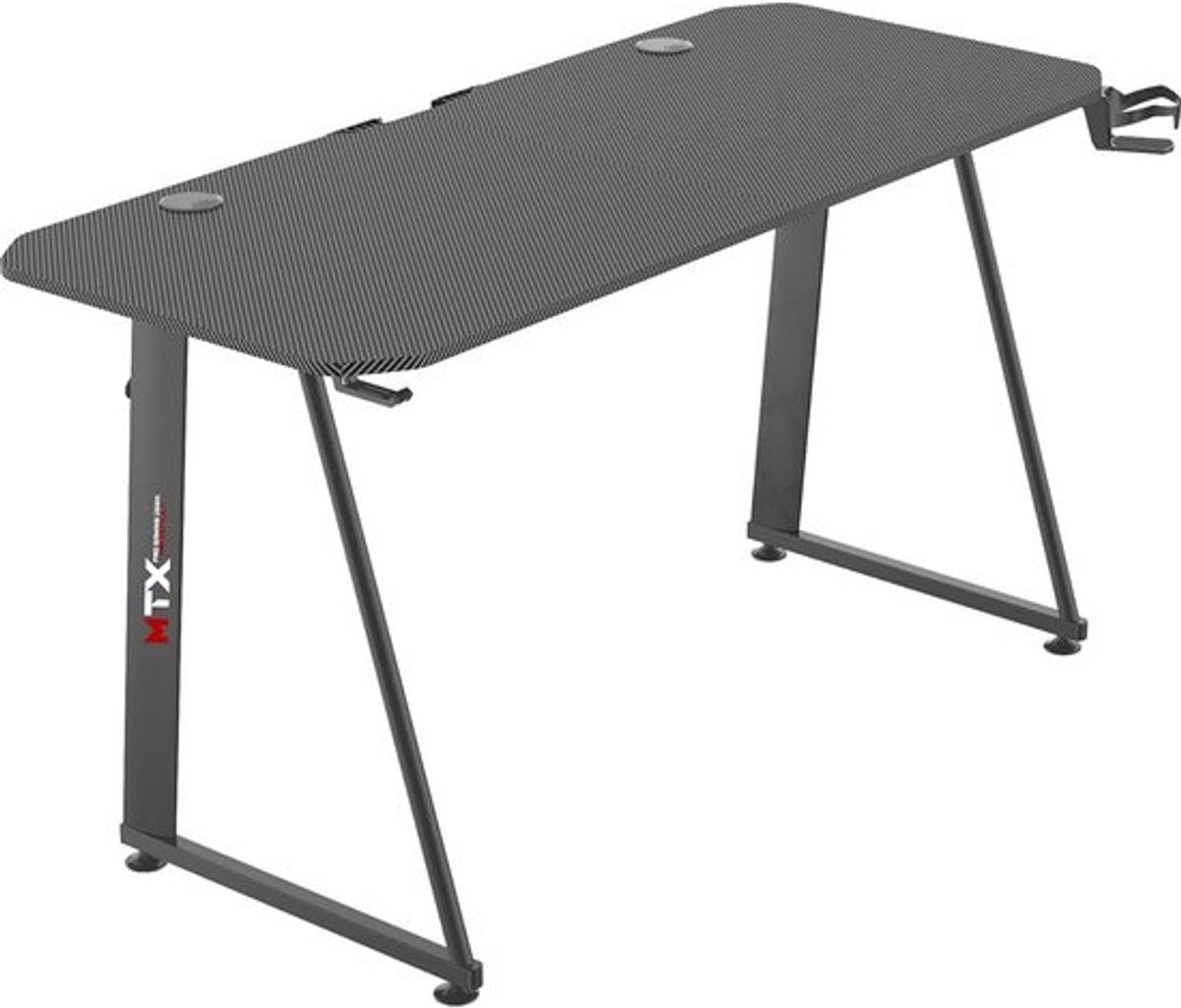 Gaming Bureau 140x60 cm met Kabelgeleiding, Hoofdtelefoonhouder en Bekerhouder - Carbon Tafelblad