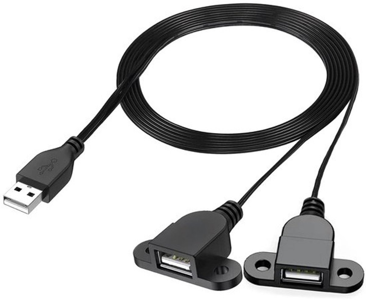 USB 2.0 Paneelmontage Oplaadkabel 1,5m Mannelijk naar 2x Vrouwelijk