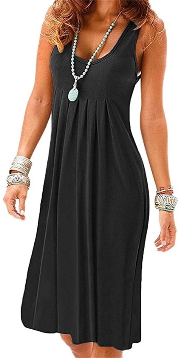 Zomer Midi Geplooide Jurk voor Dames - Casual A-lijn Jurk Knielengte Losse Strandjurk