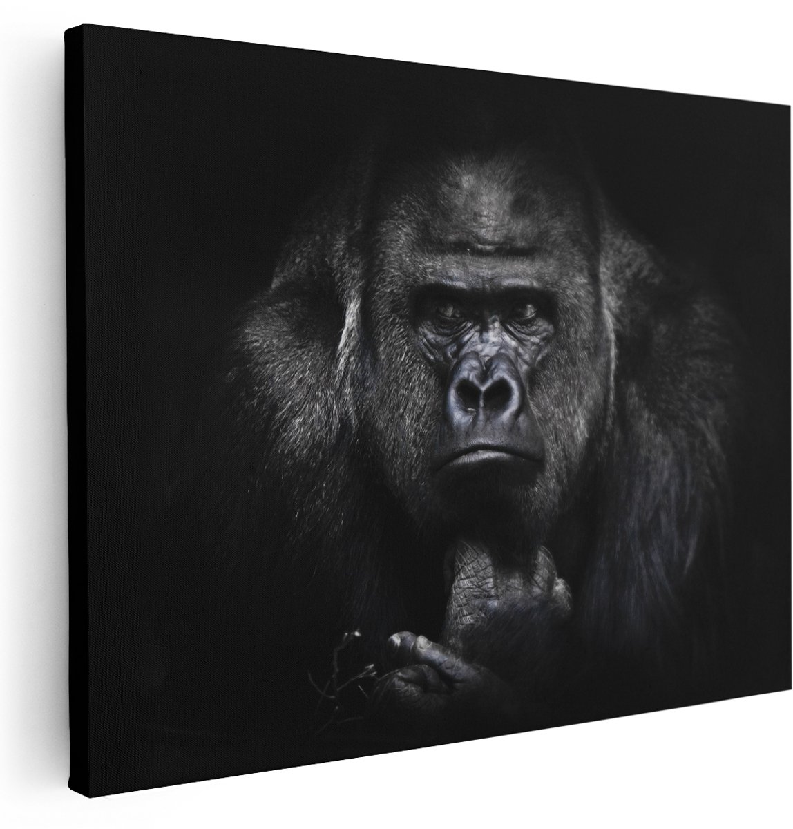 Artaza Canvas Schilderij Gorilla - Zwart Wit - 160x120 cm - Groot - Wanddecoratie Woonkamer - Schilderijen - Muurdecoratie