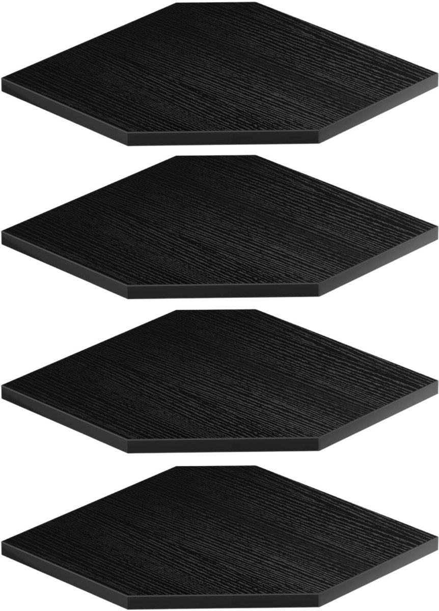 Houten Hoekrek Wandmontage - 4 Planken met Kabelgat - Voor Luidsprekers en Kabelboxen - Zwart 30 cm x 33,7 cm diep