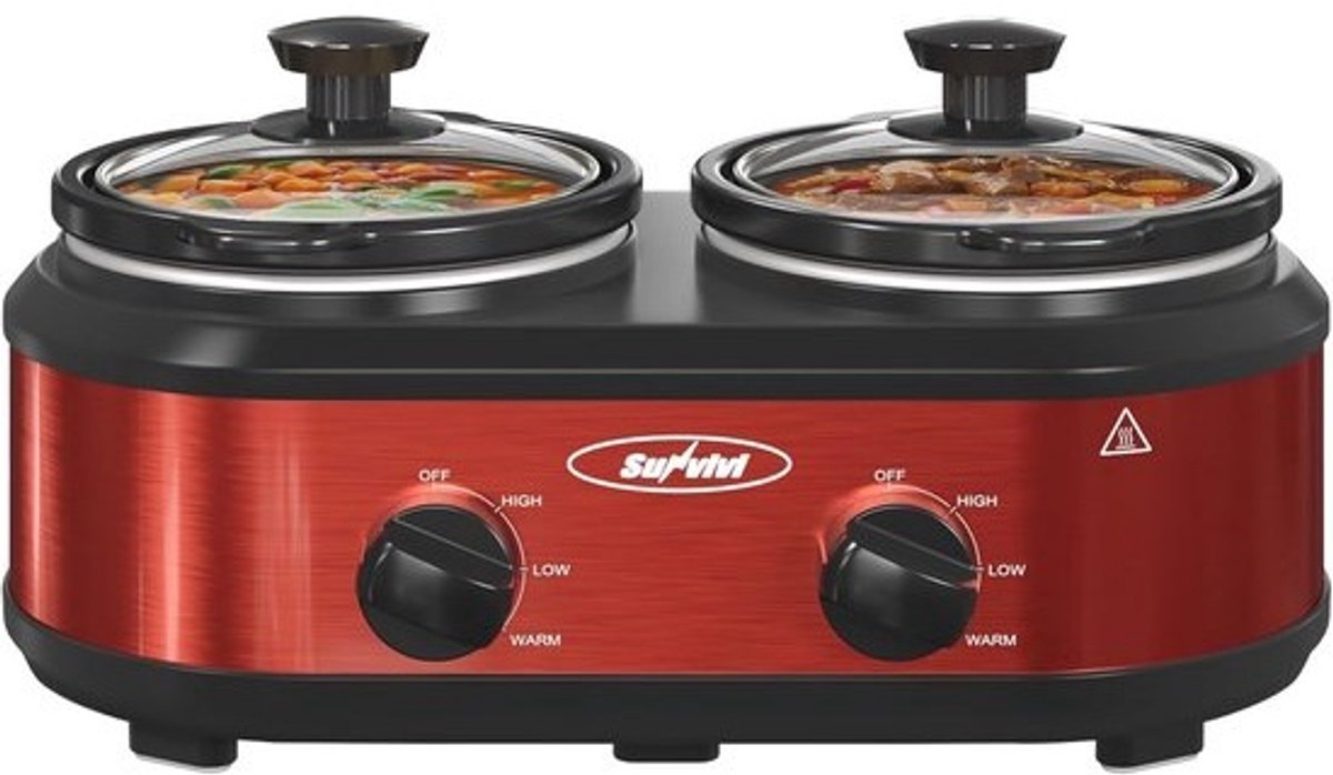 Dubbele Slowcooker - Hete Pot met Dubbel Compartiment - Rood