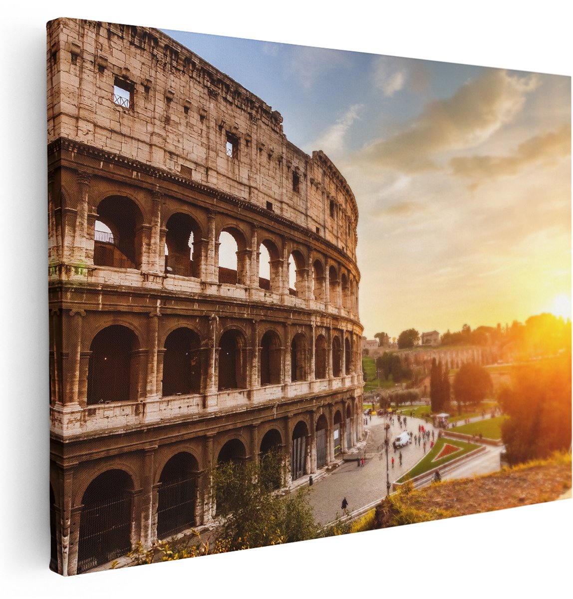 Artaza Canvas Schilderij Colosseum bij Zonsondergang in Italïe - 160x120 cm - Groot - Wanddecoratie Woonkamer - Schilderijen - Muurdecoratie