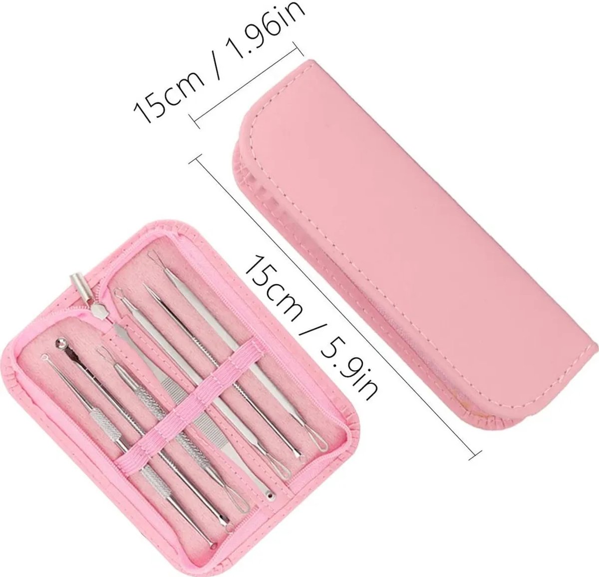 Acneverwijderingsset, 7-in-1 toolkit, acne-extractor, reisopbergdoos (roze)
