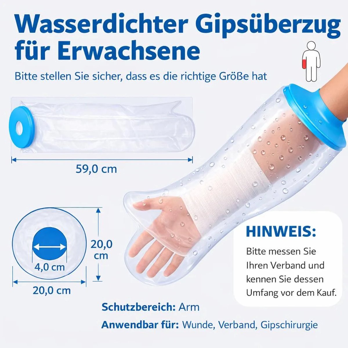Waterdichte douchehoes Geschikt voor de armen - herbruikbare TPU-hoes Geschikt voor elastische siliconenband.