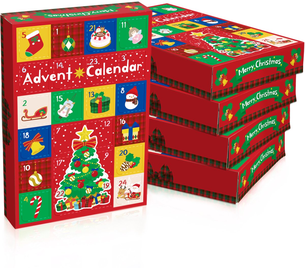 Lege adventskalender set van 5 stuks, 24 vakjes, doe‑het‑zelf kerstkalender om te vullen met snoep en kleine cadeautjes voor thuis en feestjes