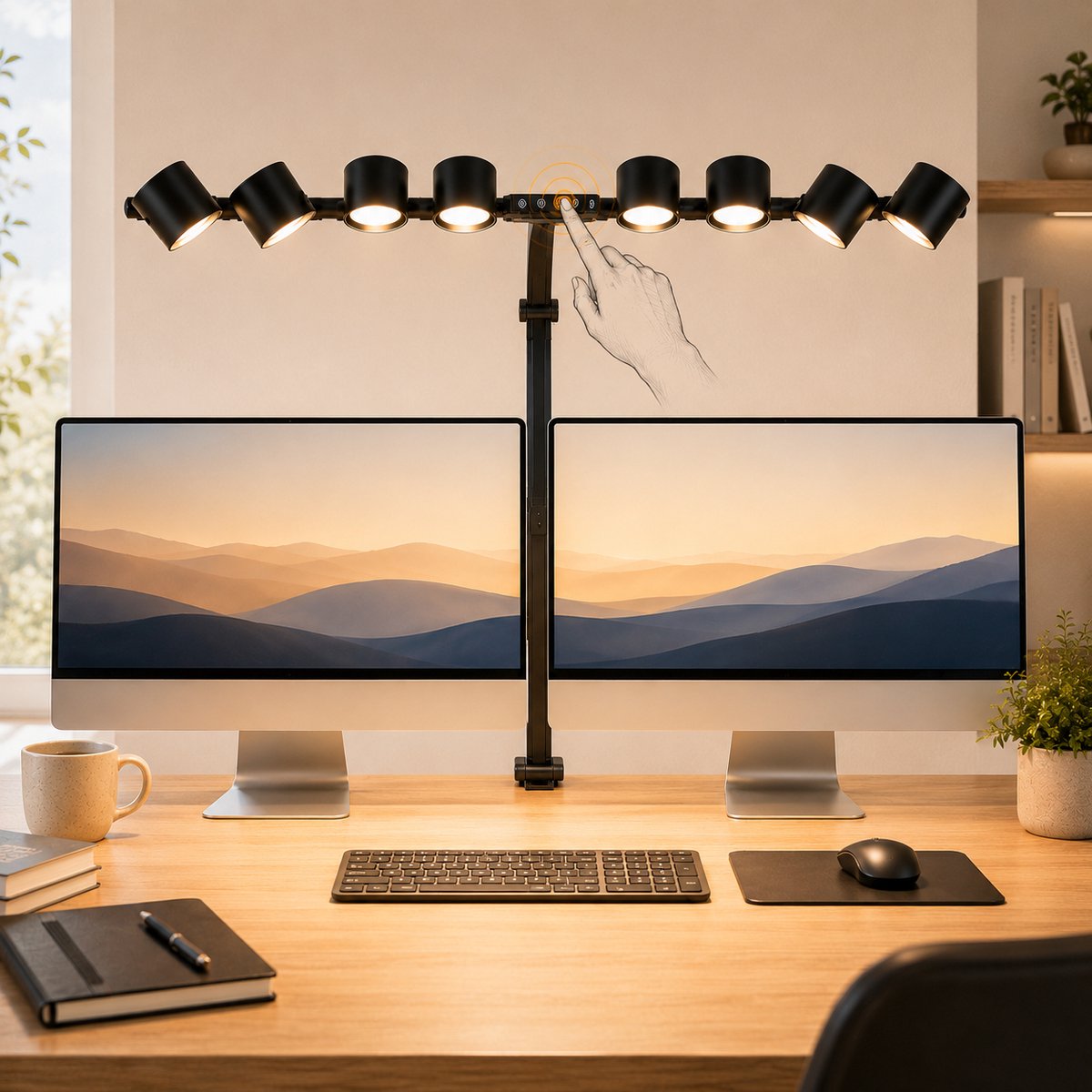 MUPOO Bureaulamp LED met 8 Individueel Verstelbare Lichtkoppen - Dimbare Werklamp - 330° Draaibaar&320° Kantelbaar - monitor lamp met Afstandsbediening- Hobbylamp voor Tekentafel, Modelbouw, Nagelstudio,Gerichte Verlichting