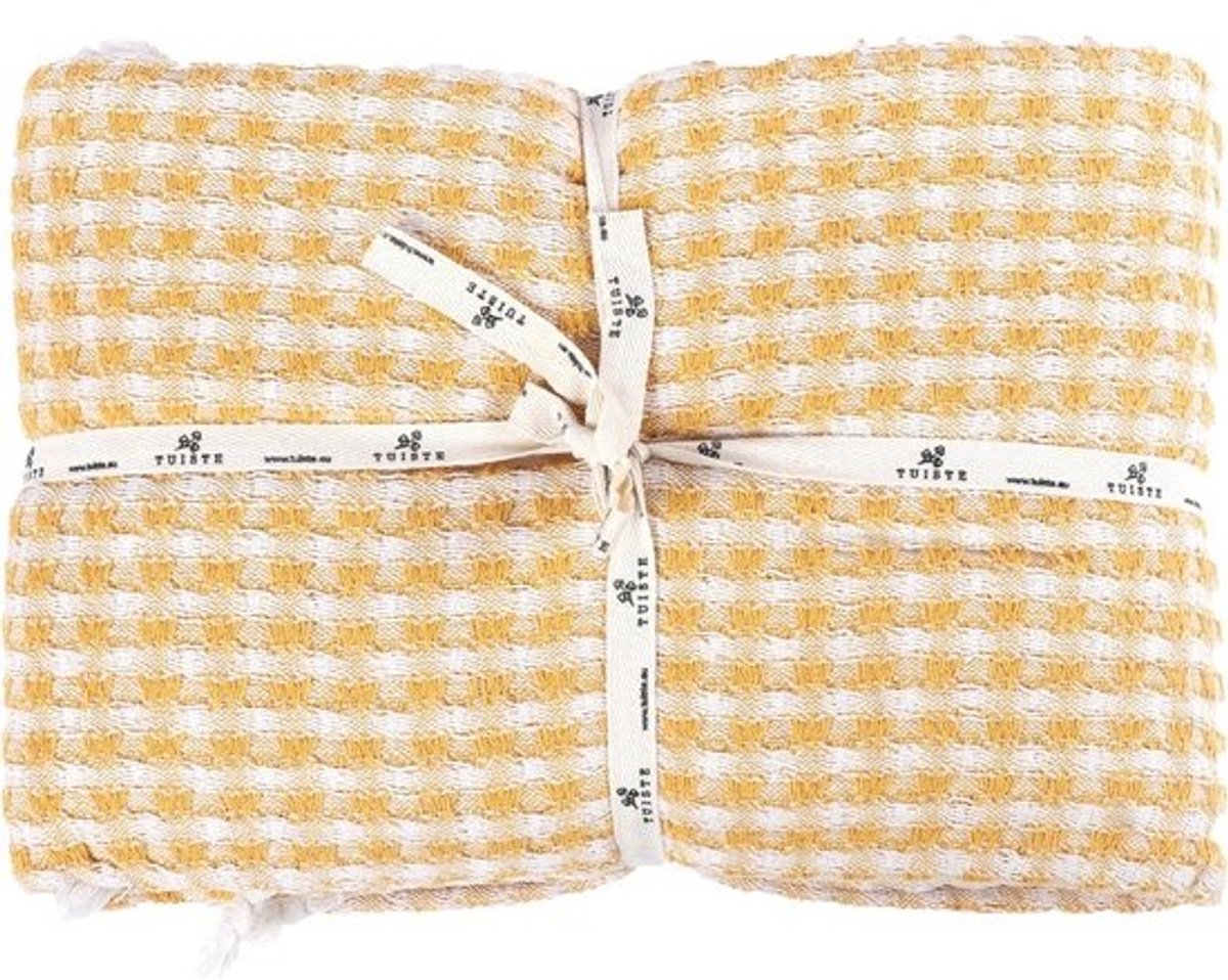 Dubbele Gele Sprei 200x230 cm - Lichte Zomerdeken met Wafellook in Katoen