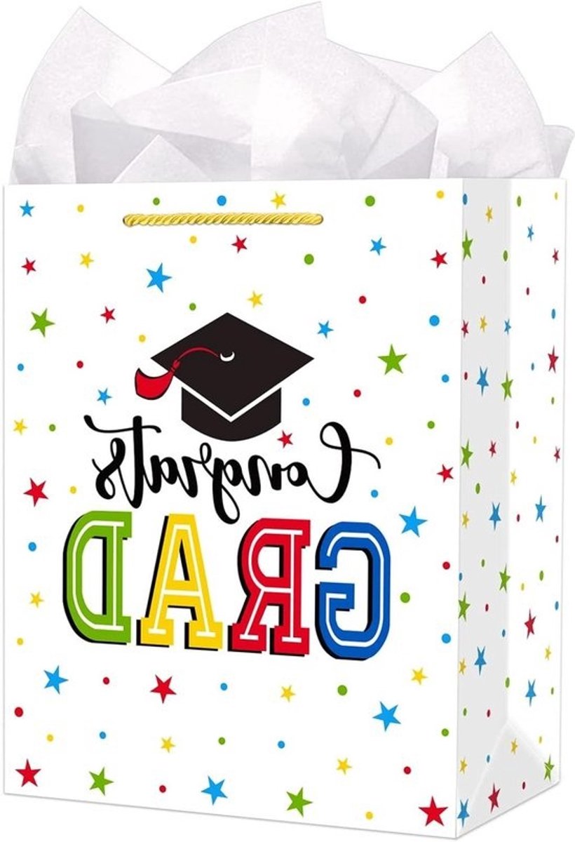 Afstudeer Cadeautas - Feesttas Geschenktas - Cadeaus Inpakken - Met Zijdepapier Handvatten - 11.5 Inch - Kleurrijk