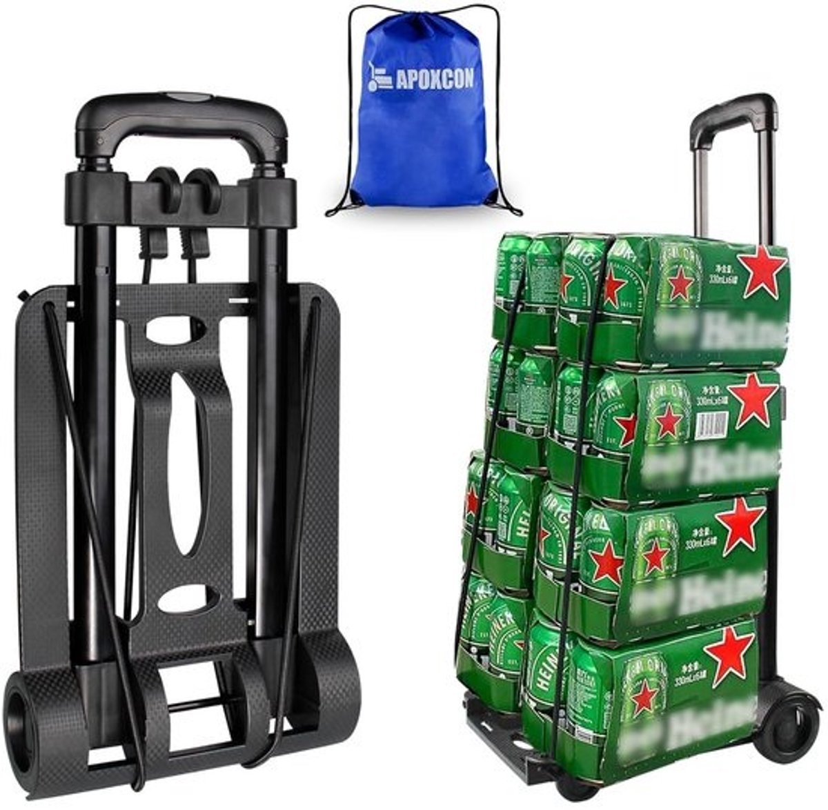 Heeftrolley - Klapwagen - Boodschappen doen - Verstelbare hoogte - 30 kg capaciteit - Zwart