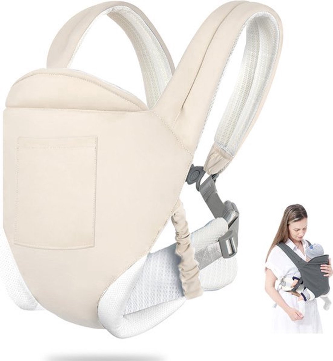1 stuk - Babybrug - Four Seasons beschikbaar - Schouderband - Ergonomische Babybrug - Voorrug - Comfort - Wit