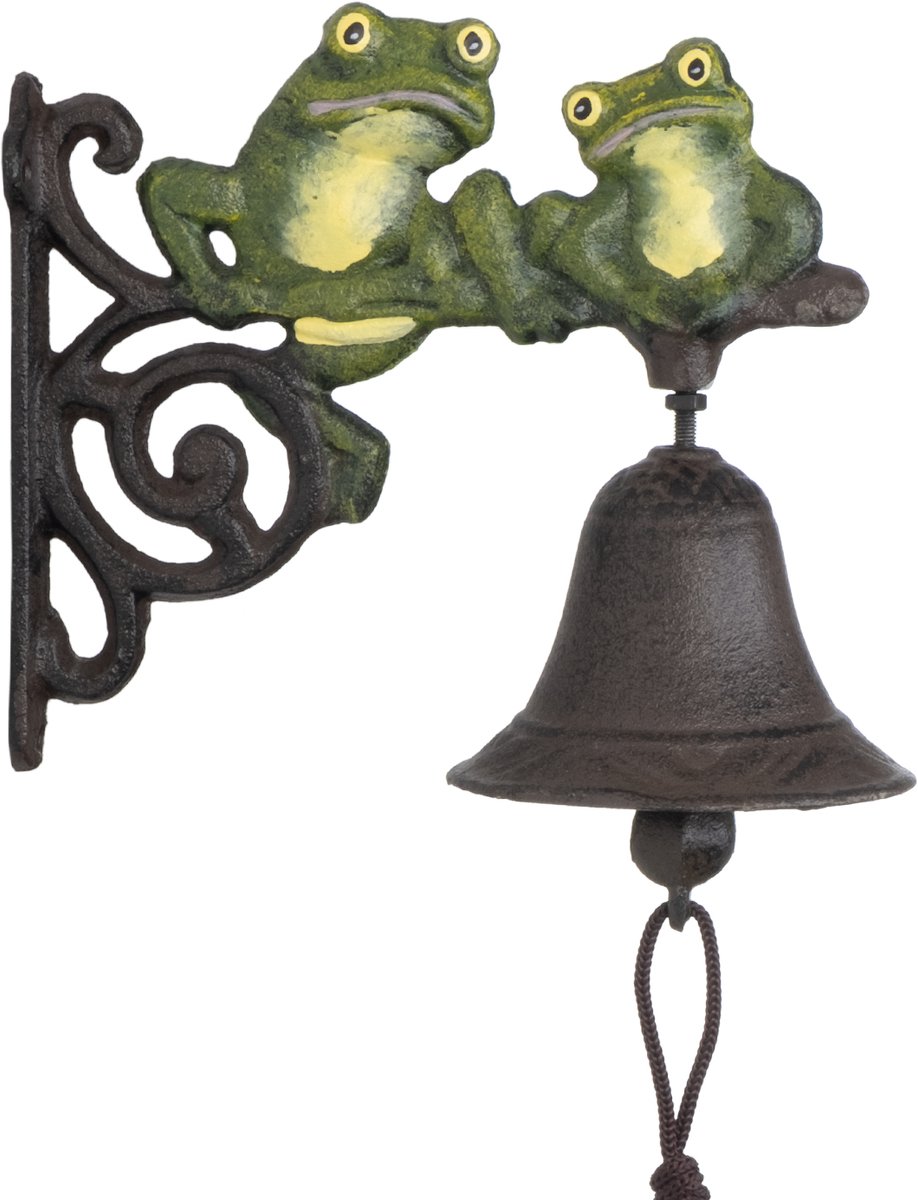 Moritz Deurbel Twee Kikkers – Gietijzeren Wandbel Tuinbel Buitenbel Muurbel met Koord – Antiek Bruin Handgeschilderd – Decoratieve Bel met Klepel voor Voordeur Tuin en Terras – Weerbestendig Nostalgisch Landelijk Vintage Brocante Cadeau