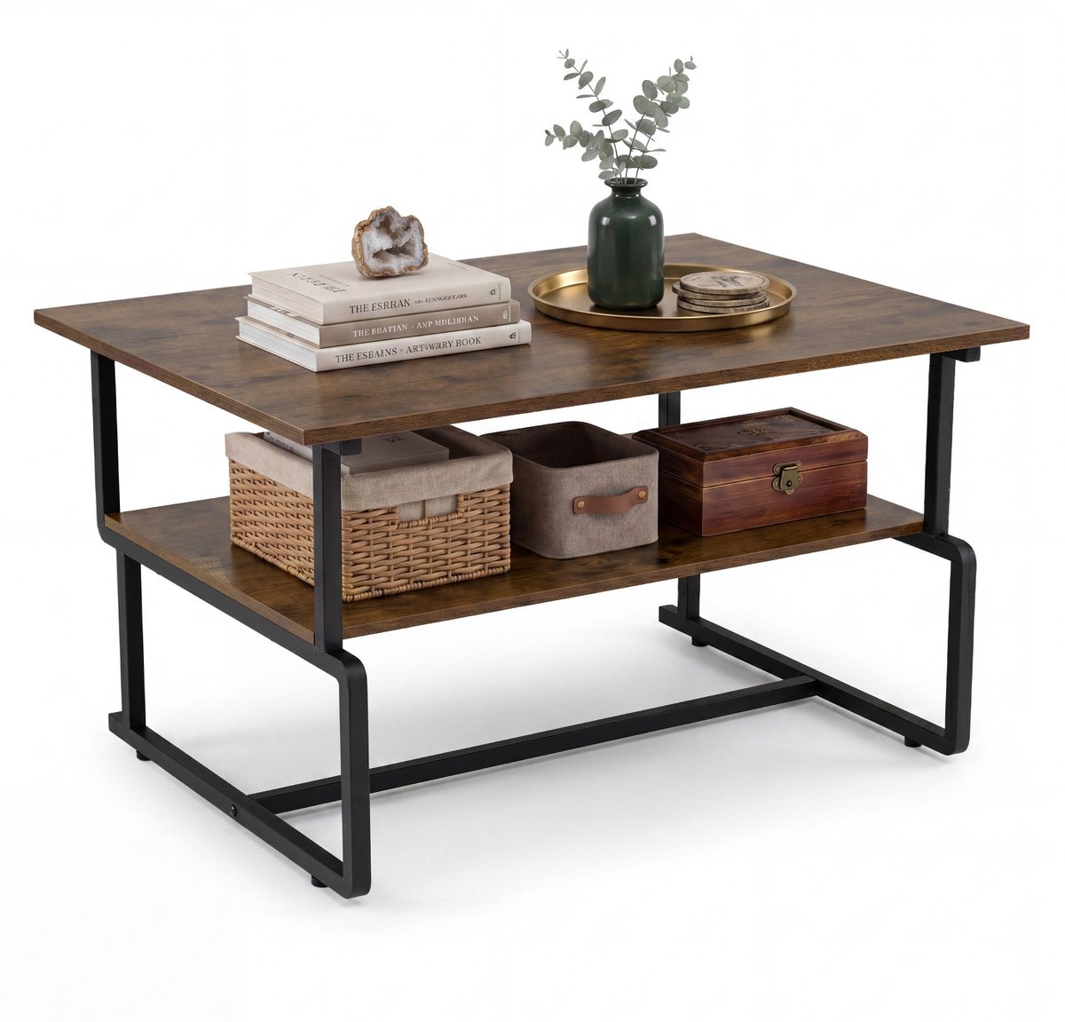 SureDeal® - Salontafel - Industriële - Niveaus Rechthoekige Loftstijl - Houtnerf effect - 85x60x47 cm - Koffiebruin