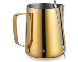 Melkopschuimkan - Opschuimkoffiebeker Barista - Cappuccino Latte Kunst - Ergonomische Handgreep - 600 ml - Goud