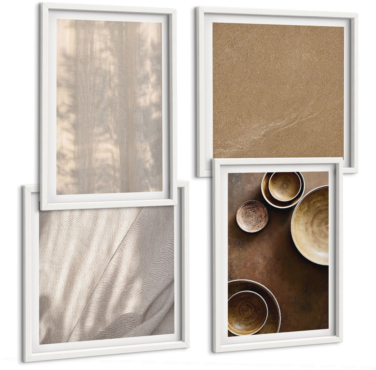 Wallfluent 4-Delige Schilderij Set - Structuren En Texturen In Een Minimalistische Stijl - 40 x 40 En 40 x 60 - Muurdecoratie - Wanddecoratie - Slaapkamer - Woonkamer Decoratie