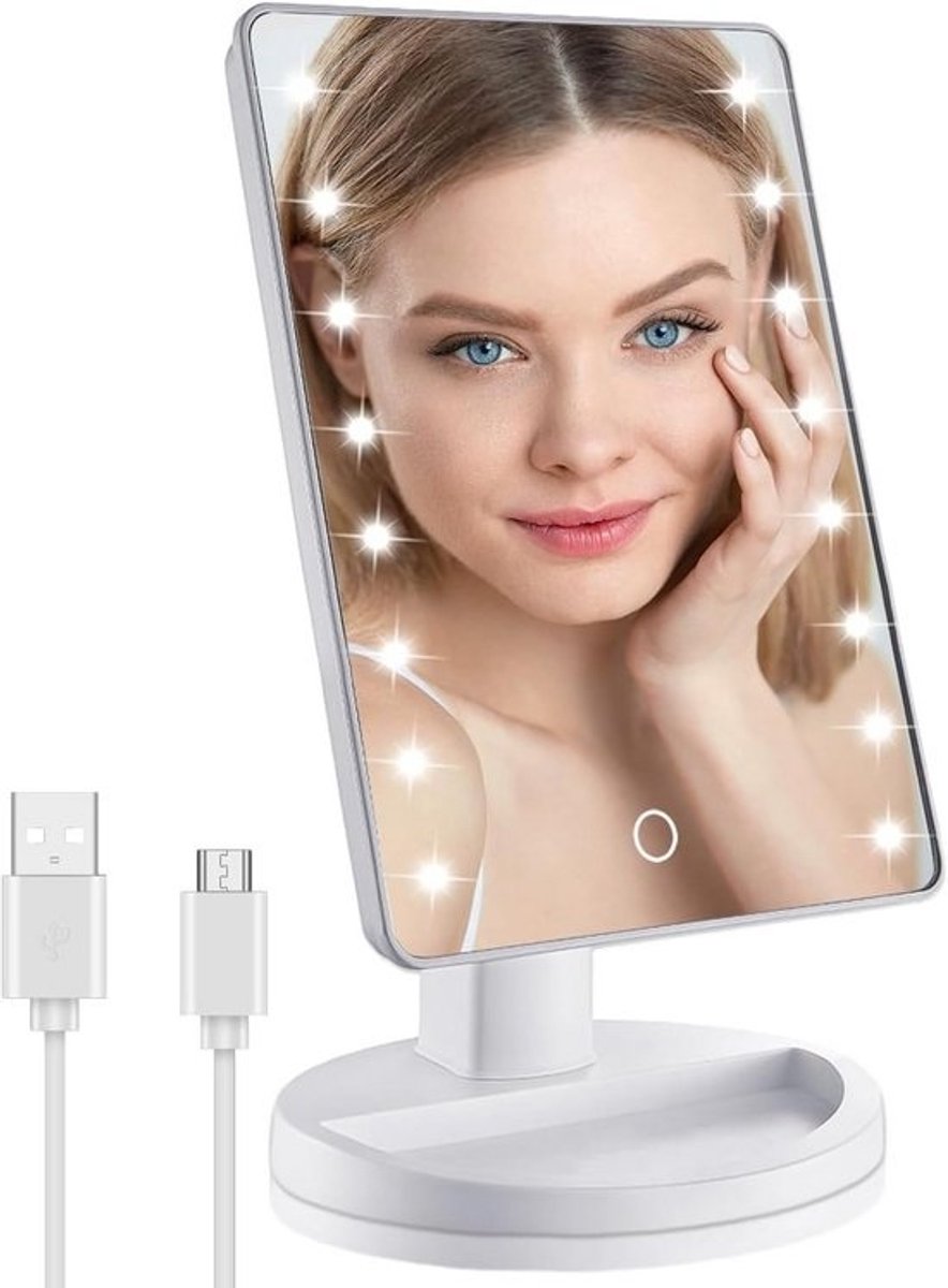 Vergrootbare Make-up Spiegel met Dimbare LED Verlichting voor Bureau en Tafel