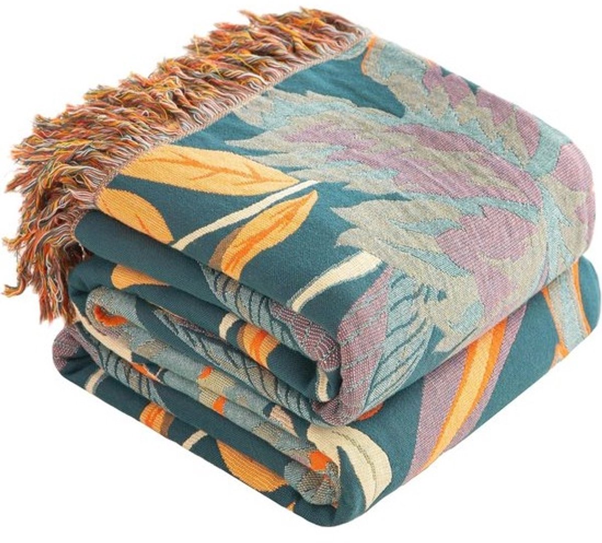 Katoenen Dekens - Mousseline Sprei - Meubels Aankleden - Dubbelzijdig Ontwerp - 150 x 200 cm - Oranje Groen