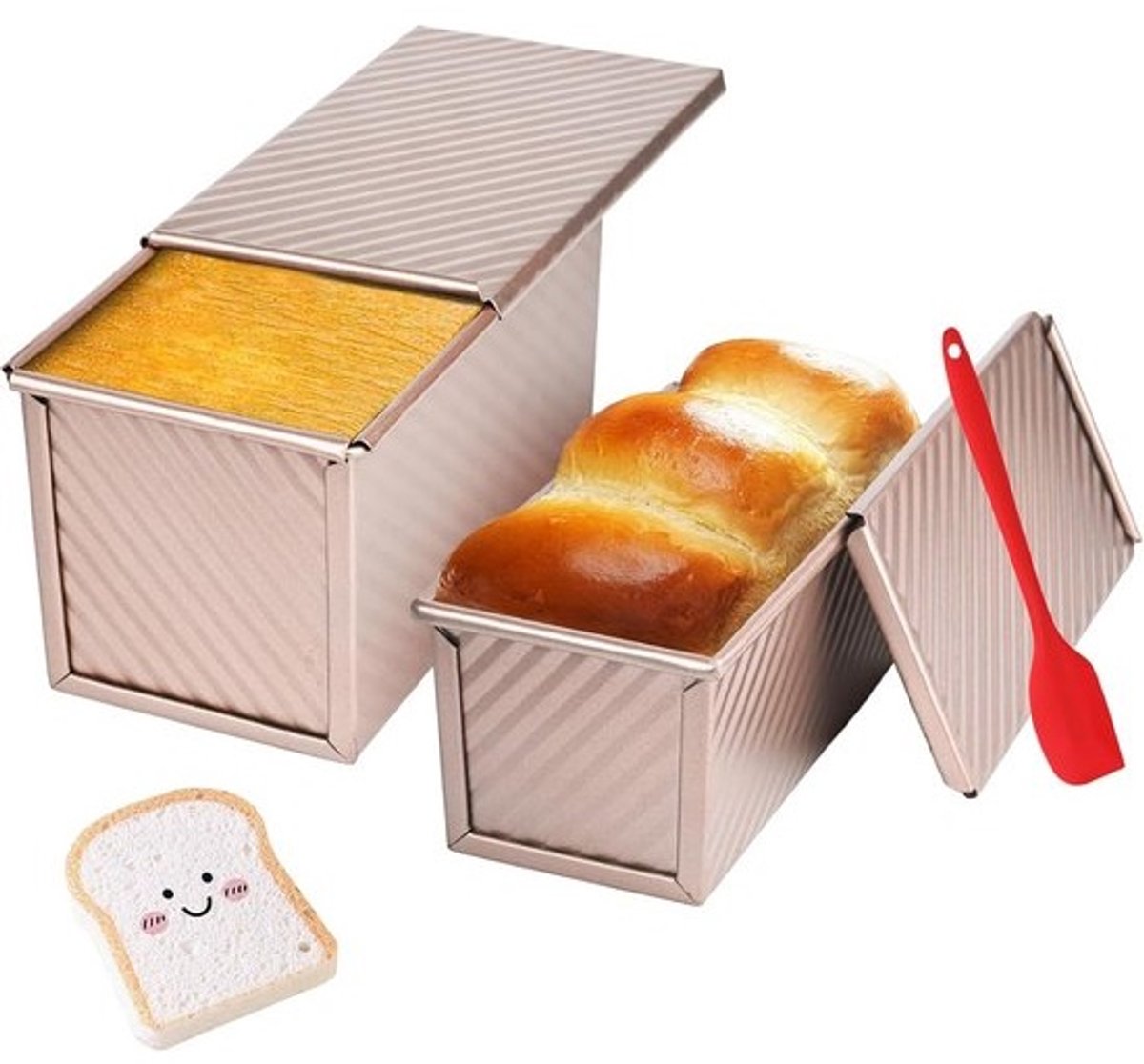 Pullman Broodpan met Deksel - Set van 2, 1 lb Capaciteit voor Zelfgemaakt Brood, Antiaanbaklaag