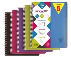 Clairefontaine 329156C - Set van 5 Linicolor Evolutiv'Book schriften- A4+ 22,5x29,7-240 uitscheurbaar gelijnd pagina's met marge -90g wit pappier- Transparante polypropyleen kaft-Willekeurige kleuren