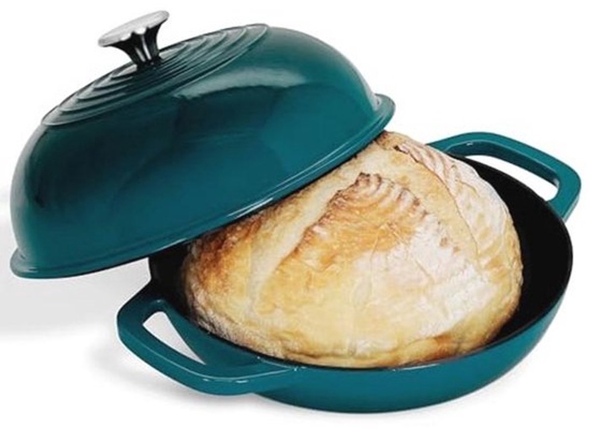Gietijzeren Broodpan voor Zuurdesem - 25,5 cm Geëmailleerde Bakcloche voor Perfecte Boule-Broden