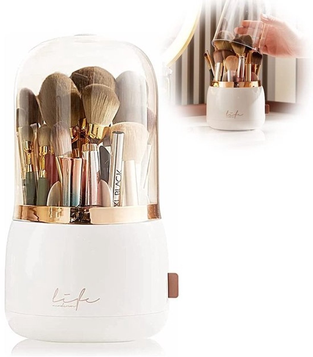 Dailygoods- Make-upborstelhouder Draaibaar - Cosmetica Organizer - Ruimtebesparend - Hoogwaardig ABS/Siliconen - Gemakkelijk te Reinigen - Modern Ontwerp
