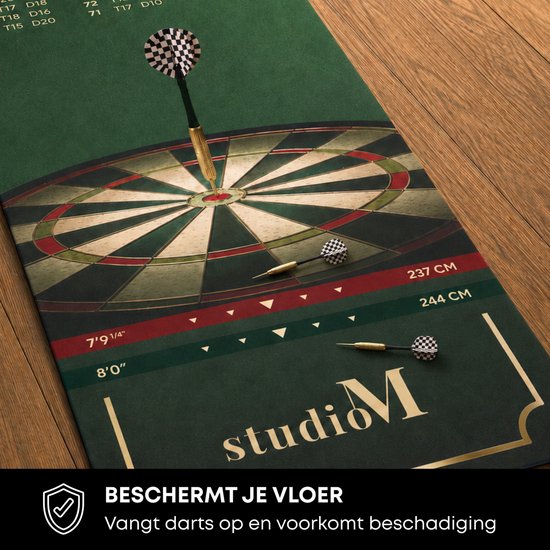 Studio M Dartmat Premium - Extra lang en breed - 80 x 285 cm - Inclusief Uitwerpschema - Officiële Afmetingen - Antislip - Dartmat voor onder Dartboard - Cadeautip van Studio M — afbeelding 5