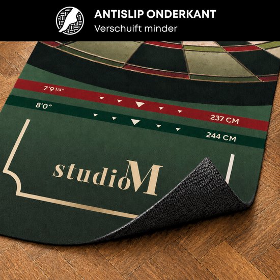 Studio M Dartmat Premium - Extra lang en breed - 80 x 285 cm - Inclusief Uitwerpschema - Officiële Afmetingen - Antislip - Dartmat voor onder Dartboard - Cadeautip van Studio M — afbeelding 3