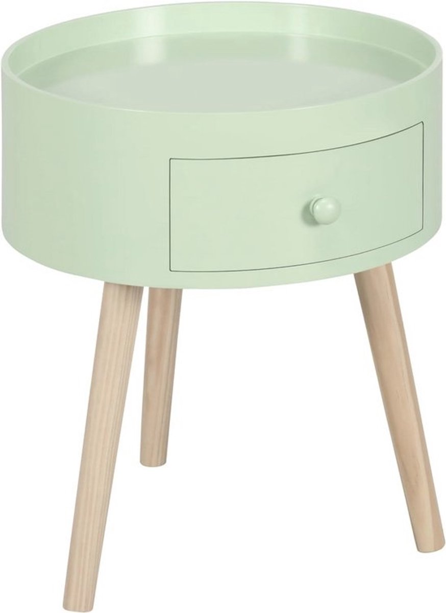 Rond Scandinavisch Design Salontafel met Lade en Taps Toelopende Poten