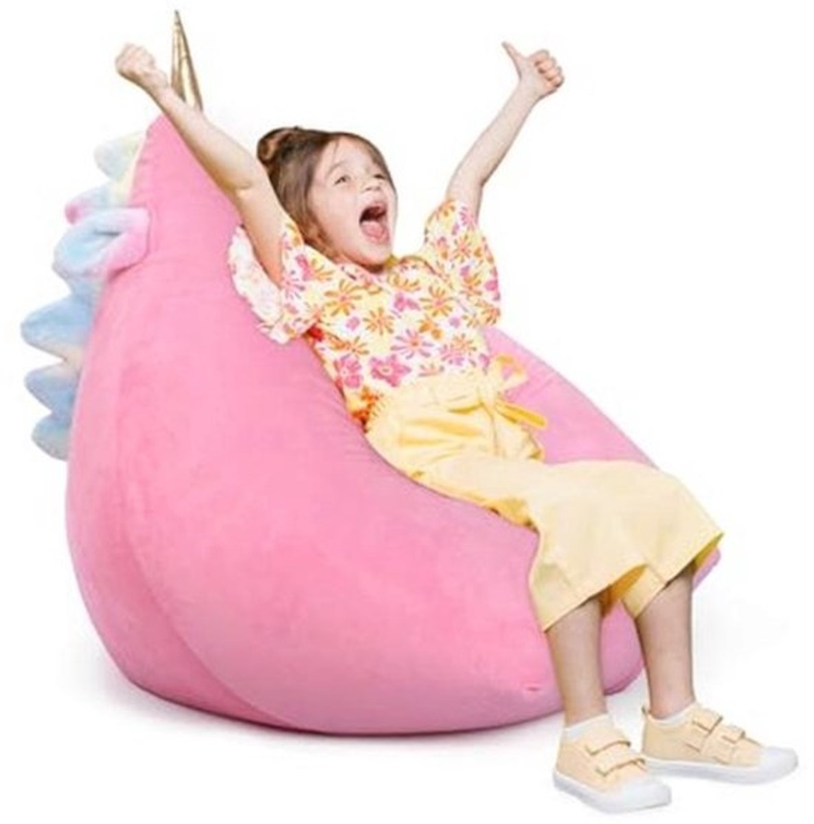 Zachte Plus Size Kinder Zitzak in Roze Eenhoorn Design - 80 × 76 × 63 cm