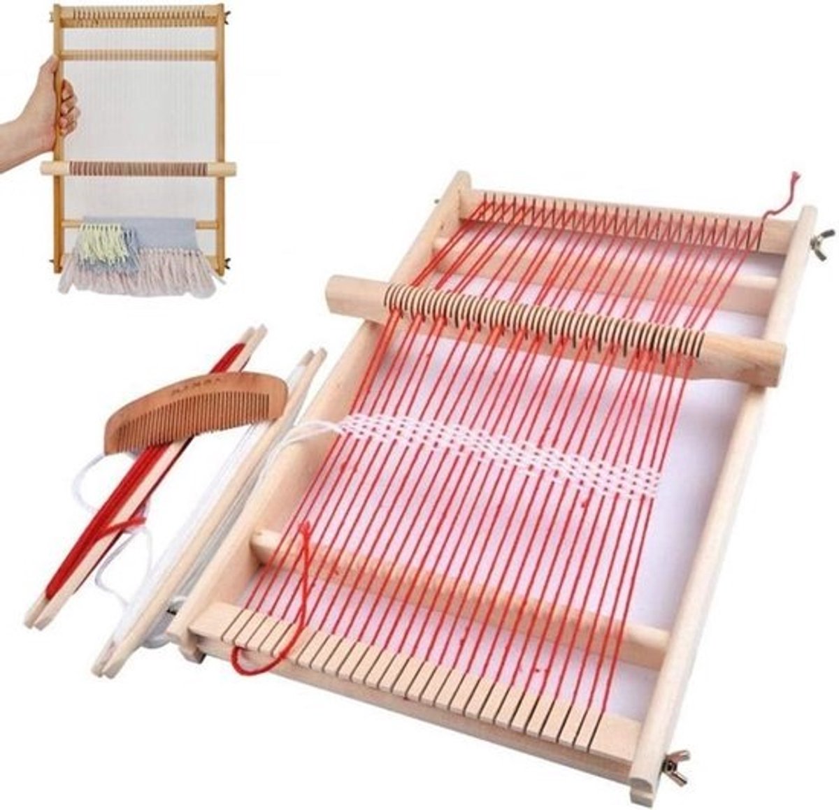 Houten Webstoel Set voor Kinderen en Volwassenen - 40 x 20 cm - Creatief Weven